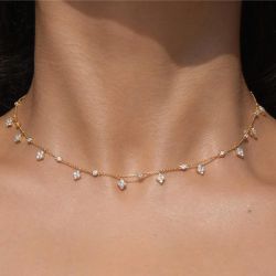 Golden Alternating Round Cut White Sapphire Tennis Necklace