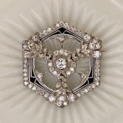 Hexagonal Round Cut White Sapphire Art Deco Brooch Pin