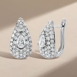 Pave Setting Pear & Round Cut White Sapphire Hoop Earrings