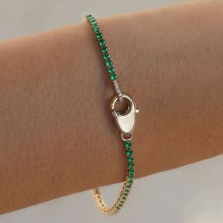 Golden Round Cut Emerald Sapphire Tennis Bracelet For Women