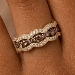 Two Tone Round Cut Brown & White Sapphire Half Eternity Wedding Band Ring