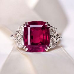 Double Prong Cushion Cut Ruby & White Sapphire Engagement Ring