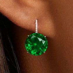 Classic Round Cut Emerald Sapphire Drop Earrings