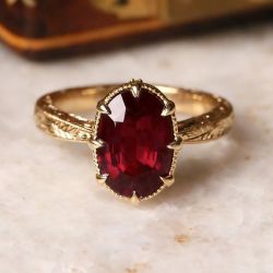Golden Oval Cut Garnet Sapphire Engagement Ring For Women