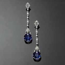 Blue & White Sapphire Round Cut Vintage Drop Earrings For Women