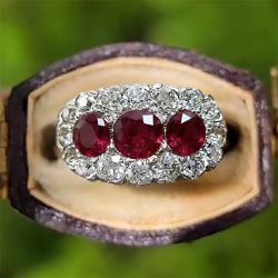 Halo Round Cut Garnet & White Sapphire Vintage Engagement Ring