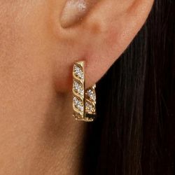 Golden Twist Design Round Cut White Sapphire Hoop Earrings