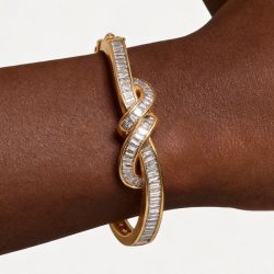 Golden Channel Setting Baguette Cut White Sapphire Bangle Bracelet