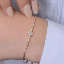 Rose Gold Halo Round Cut White Sapphire Bangle Bracelet