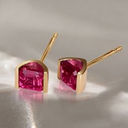 Solitaire Golden Asscher Cut Ruby Sapphire Stud Earrings For Women