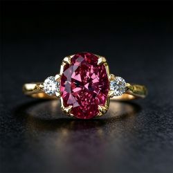 Nextearrings Three Stone Golden Oval Cut Ruby Sapphire Engagement Ring