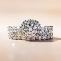 Halo Round Cut White Sapphire Engagement Ring Bridal Set