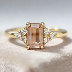 Golden Emerald & Round Cut Champagne & White Sapphire Engagement Ring