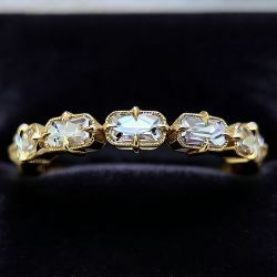 Golden Radiant Cut White Sapphire Half Eternity Wedding Band