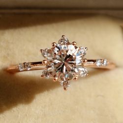 Rose Gold Round Cut White Sapphire Engagement Ring