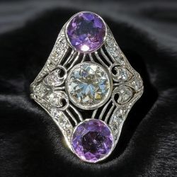 Bezel Round Cut White & Amethyst Sapphire Art Deco Engagement Ring