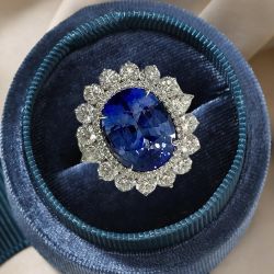Halo Oval Cut Blue & White Sapphire Engagement Ring