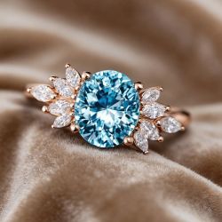 Rose Gold Oval & Marquise Cut Aquamarine & White Sapphire Engagement Ring