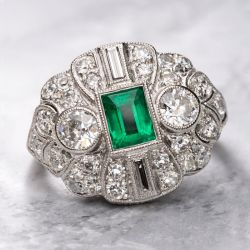 Bezel Emerald Cut Emerald & White Sapphire Engagement Ring