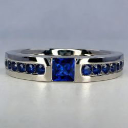 Blue Sapphire Princess & Round Cut Engagement Ring