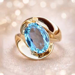 Unique Golden Solitaire Oval Cut Aquamarine Sapphire Engagement Ring
