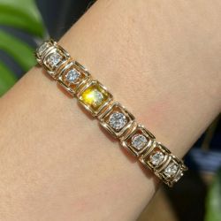 Golden Round Cut White Sapphire Tennis Bracelet