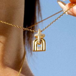 Golden Holy Door Princess & Round Cut White Sapphire Pendant Necklace