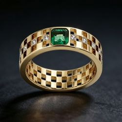 Checkerboard Asscher & Princess Cut Emerald & White Sapphire Engagement Ring