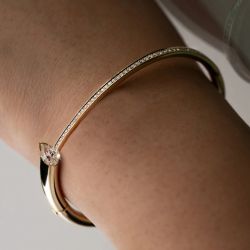 Golden Pear & Round Cut White Sapphire Bangle Bracelet