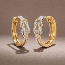 Two Tone Infinity Knot Round Cut White Sapphire Hoop Earrings