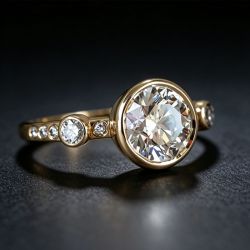 Nextearrings Golden Bezel Round Cut White Sapphire Engagement Ring