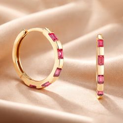 Golden Baguette Cut Ruby Sapphire Hoop Earrings