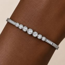 Milgrain Bezel Round Cut White Sapphire Tennis Bracelet
