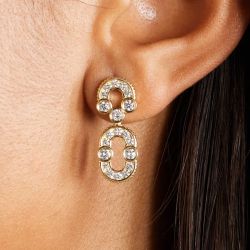 Golden Round Cut White Sapphire Drop Earrings