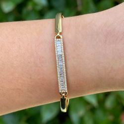 Golden Halo Baguette & Round Cut White Sapphire Bangle Bracelet