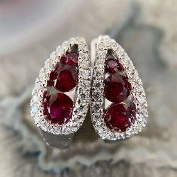 Halo Round Cut Ruby & White Sapphire Hoop Earrings