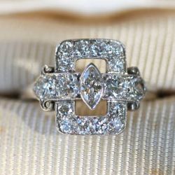 Halo Marquise & Round Cut White Sapphire Engagement Ring