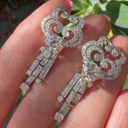 Tassel Round Cut White Sapphire Drop Earrings