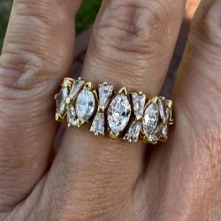 Golden Alternating Marquise & Baguette Cut White Sapphire Half Eternity Wedding Band