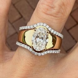 Golden Oval & Round Cut White Sapphire Engagement Ring