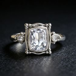 Bezel Cushion & Round Cut White Sapphire Engagement Ring