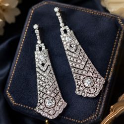Milgrain Cushion & Round Cut White Sapphire Drop Earrings