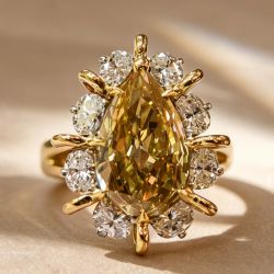 Split Shank Halo Pear & Oval Cut Champagne & White Sapphire Engagement Ring