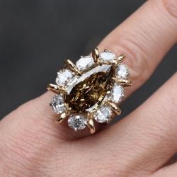 Split Shank Halo Pear & Oval Cut Champagne & White Sapphire Engagement Ring