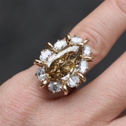 Split Shank Halo Pear & Oval Cut Champagne & White Sapphire Engagement Ring
