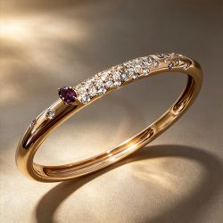 Pave Setting Oval & Round Cut Amethyst & White Sapphire Bangle Bracelet