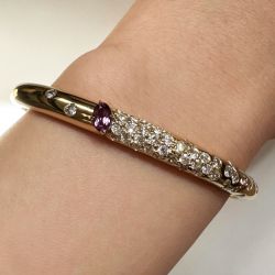 Pave Setting Oval & Round Cut Amethyst & White Sapphire Bangle Bracelet