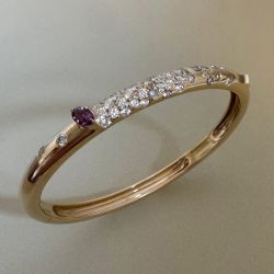Pave Setting Oval & Round Cut Amethyst & White Sapphire Bangle Bracelet