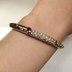Pave Setting Oval & Round Cut Amethyst & White Sapphire Bangle Bracelet