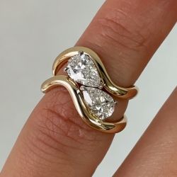 Golden Toi et Moi Pear Cut White Sapphire Engagement Ring